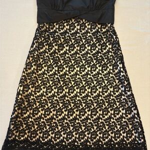 White House Black Market Black and Tan Lace Midi Dress
